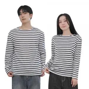 남녀공용 스트라이프 티셔츠 여성 남성 긴팔 단가라 줄무늬 기본티 학생 단체복 커플티 줄티 라운드넥