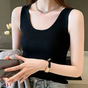 데일리 골지 나시티 여성 민소매 티셔츠 유넥 캐주얼