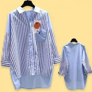 여성 봄 가을 스트라이프 긴팔 여자 셔츠