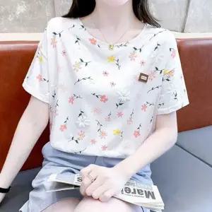 루즈핏 핑크 꽃 입체 화이트 플라워 반팔 티셔츠