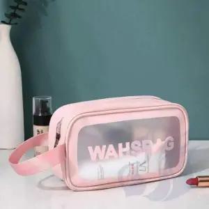 [콩심팥심]비치용 반투명 파우치 세면도구 수납백 소형 핑크 가방