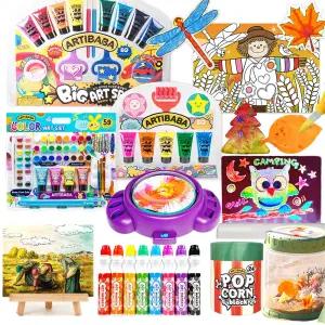 [어린이선물 | 가을미술] 아티바바 선물세트ㅣ물감놀이 도트마카 스핀아트 스포이드 색칠 도안 교구 자연관찰