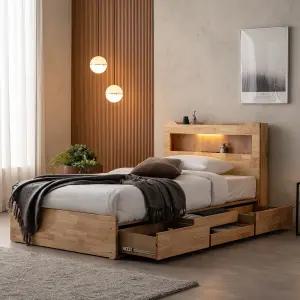 [착불] 포토리뷰 쿠폰증정 이즈 비엘 LED 원목 4서랍 수납 침대 매트제외