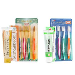 국산 나노 오픈스 금 칫솔 4pcs 치약모음  데일리 케어 골드 치약 미백 이중모 기능성 치솔