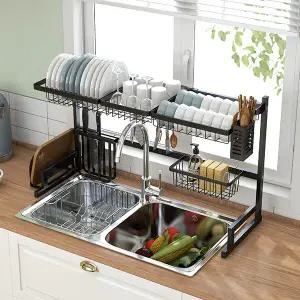 버니 스테인리스 부착식 식기건조대 100cm 특대형 블랙