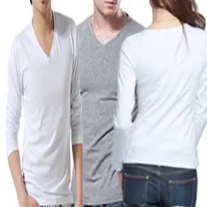 국산 남여공용 베이직 브이넥긴팔 면티  무지긴팔티 (흰색,회색)