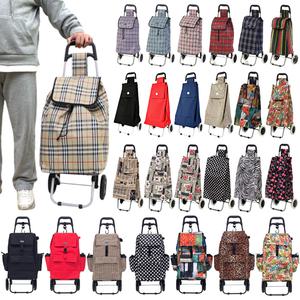 에이오더스 쇼핑카트 바퀴달린장바구니 시장바구니캐리어 접이식 손수레 핸드 카트 마트 베이지체크패턴