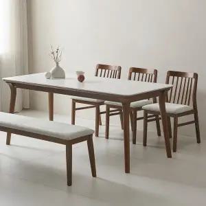 [더끌림]루나 포세린 세라믹 원목 6인 식탁세트 1800 의자+벤치형 IKLN2A