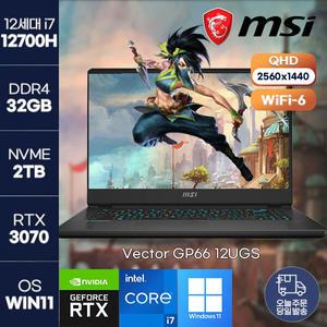 GP 시리즈 최신 벡터 GP66(RTX 3070Ti / Window11 정품) QHD  12UGSO i7-12700H  MSI 최신 게이밍  고성능