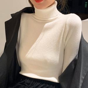 여성 니트 골지 목폴라 흰티 이너 목티 레이어드