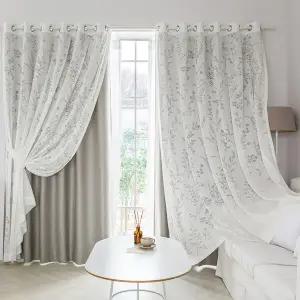 소프트린넨룩 암막+들꽃 레이스 대형 침실 거실커튼 4장+커튼봉