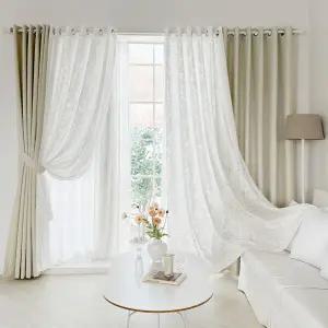 소프트린넨룩 암막+들꽃 레이스 대형 침실 거실커튼 4장