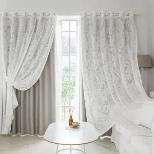 소프트린넨룩 암막+들꽃 레이스 대형 침실 거실커튼 4장+커튼봉