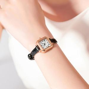 미니골드 여성 아날로그 스퀘어 로마숫자 빈티지 가죽 손목시계