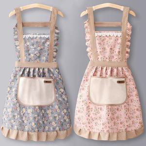 포켓 꽃무늬 레이스 H형 주방 앞치마