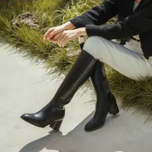 SOVO 로사르 베이직 소가죽 롱부츠 6cm