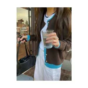 FW 울혼방 투톤 이중 배색 컬러 니트 가디건