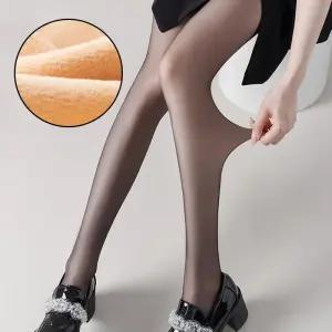 2사이즈 편한 착시 기모스타킹 융 벨벳 겨울 고탄력 팬티 스타킹 반투명 페이크 시스루 타이즈 레깅스