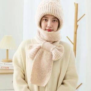 여성 귀여운 겨울 따뜻한 니트 일체형 목도리 모자