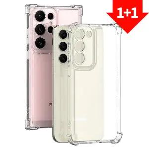 1+1 갤럭시 S25 FE 엣지 울트라 플러스 방탄 범퍼 카메라 보호 풀커버 투명 젤리 케이스