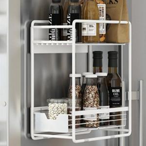 무타공 슬라이딩 수납함 마그네틱 틈새 선반 2단 냉장고 벽선반