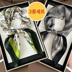 여성 실크 쁘띠 스카프 머플러 2종세트