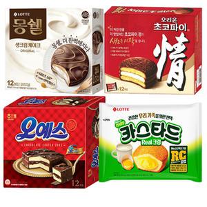 몽쉘 크림408g(1개)+오리온 초코파이468g(1개)+오예스360g(1개)+카스타드230g(1개) /총4개