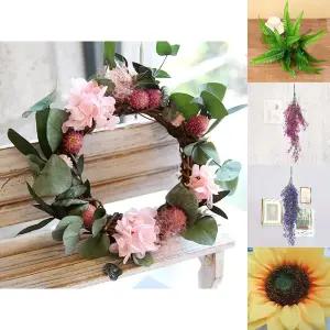 천일홍과 핑크수국 - 리스(프리저브드) 조화 장식용 인조 나뭇가지 조화 장식용 수국조화 장식용리스 천일|