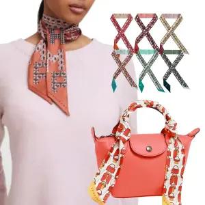 롱샴 그래픽 프린트 실크 쁘띠 스카프