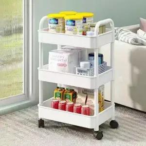 보드겜 이동식트롤리 3단 바퀴달린 선반 정리함 화이트 L518