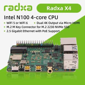 Radxa X4 인텔 N100 듀얼 4K 출력 2.5Gbps 이더넷 PCIe 3.0 M.2 M 키 WiFi 5/6 고성능 SBC