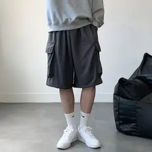 [바이단지]카고 와이드 남자 버뮤다 팬츠 남녀공용 밴딩 반바지 여자 커플 블랙 차콜 멜란지 오트밀