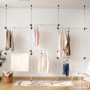 철제행거 25mm 6단 기둥식 대용량 드레스룸 원룸 거실 옷방 천장형 고정형 철제 튼튼한 공간활용 옷걸이 행거