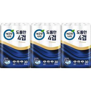 깨끗한나라 도톰한 4겹 화장지 25mx30롤x3개/ 비데겸용/ 무형광/ 천연펄프/ 두루마리