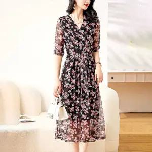 쉬폰플라워 시스루원피스 캐주얼원피스 쉬폰원피스 엄마옷 임산부여름원피스 봄원피스
