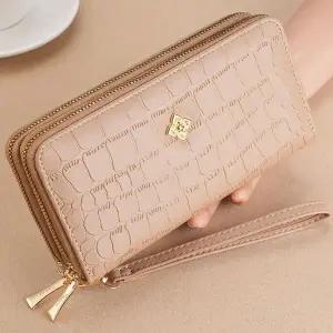 여성 심플 무늬 골드꽃 장식 2단 수납 지퍼 장지갑