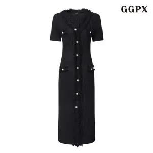 페이크 버튼 브이넥 롱 원피스 (GPBOW069D)