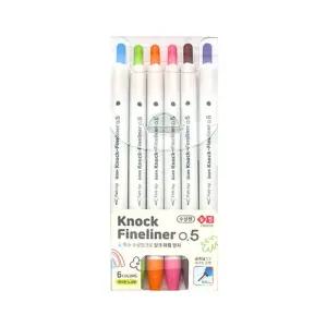 노크식 0.5mm 수성 펜 6색 세트 4개/수성사인펜/필기펜/사무용펜/수성플러스펜/필기용사인펜/필기용펜/펜류