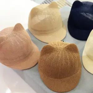 유아 밀짚모자 아기병정곰 귀모양 썬캡 통기좋은 키즈모자 자외선차단 어린이 귀여운모자