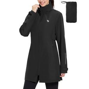 베일 여성용 롱 레인 코트 패커블 방수 윈드브레이커 경량 사이클링 재킷 후드 포함