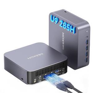 GEEKOM GT2 메가 AI 미니 PC, 14세대 인텔 울트라 9 285H (최대 4.5GHz), 32GB DDR5 2TB SSD, 데스크탑 컴퓨터 윈도우 11 프로 지원 2.5Gbps 듀얼 LAN/Wi-Fi 7/BT 5.4/USB4.0/8K/3년