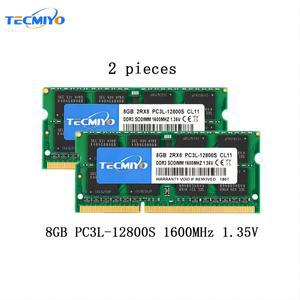 Tecmiyo 노트북 RAM 16GB(2X 8GB) DDR3L 1600MHz PC3L-12800S 1.35V 2RX8 CL11 SODIMM 204핀 저전압 메모리