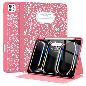 펜슬 홀더가 있는 iPad Pro 11인치 M4 2024용 Supveco 케이스 - [ 연필 충전 자동 웨이크/슬립 지원], 11인치-수박용 슬림 소프트 TPU 백 커버가 폴리오 스탠드