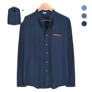 (제스트)배색 체크 패턴 네이비 데님 셔츠_NWM002_Navy 청남방