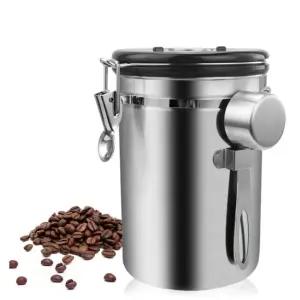 304스텐레스 타임다이얼 원두커피통 실버/용기 보관용기 보존용기 밀폐용기 원두 커피 밀폐 밀폐용기 원목