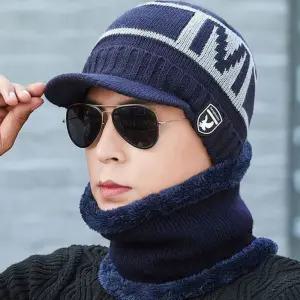 남성 겨울 털비니 숏챙 넥워머 세트 야외스포츠 골프 방한워머