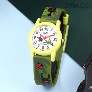 큐앤큐 VR99J-016Y 학습에 좋은 사슴벌레 캐릭터 어린이 아동 우레탄 시계 c