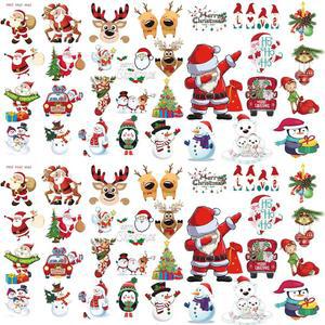 딜루나브 60장 크리스마스 언 온 트랜스퍼 산타클로스 패치 스티커 세탁 가능한 열기구 셔츠 천 DIY 공예 파티용 열전사 (비비드)
