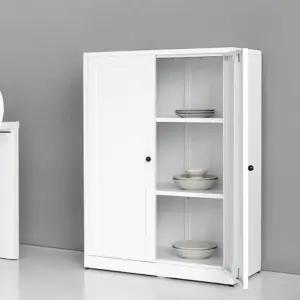 마켓비 3단 수납장 철제 선반 캐비넷 다용도실 화이트