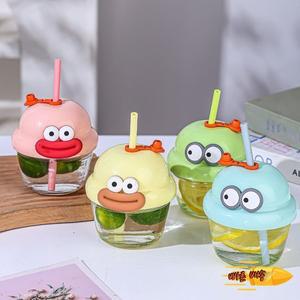 미니 물병 귀여운 빨대 유리 물컵 커플 톤톤 컵